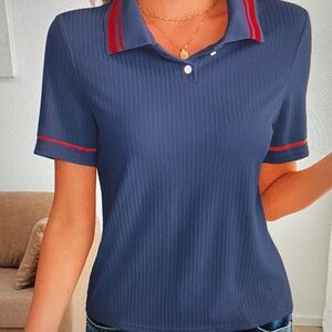 Navy Blue Polo Shirt with Red Accents
